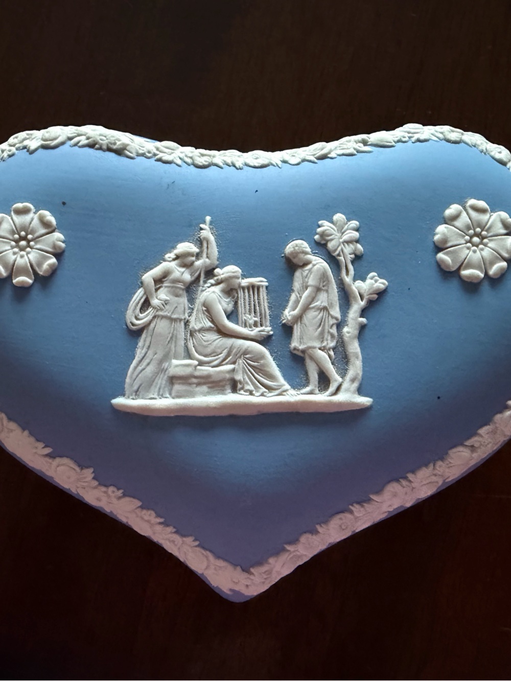 Wedgwood Blue Heart Relief Trinket Box with White Classical Figures